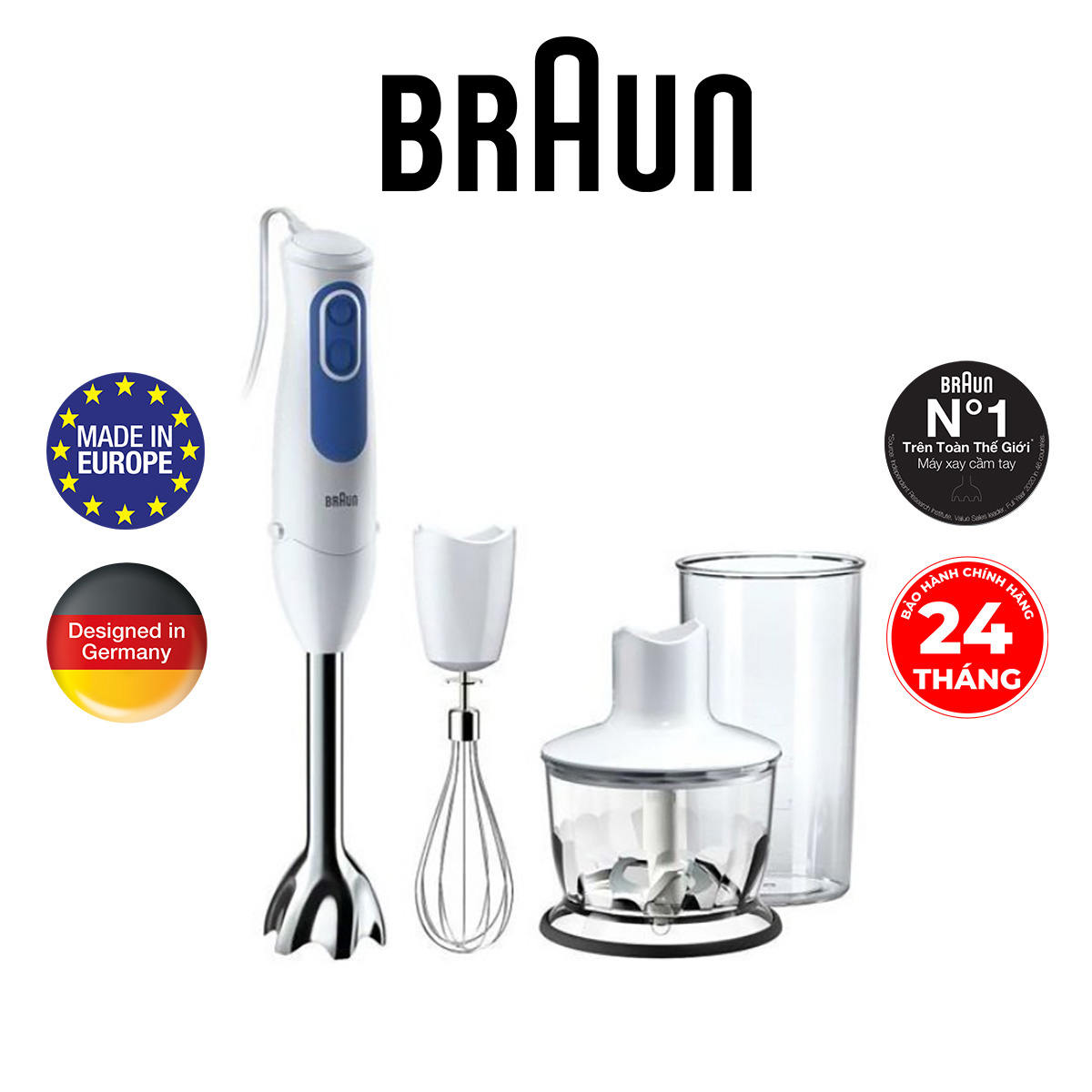 Máy Xay Sinh Tố Cầm Tay Braun MQ3035 Sauce (700W) - Trắng Xanh - Hàng Chính Hãng