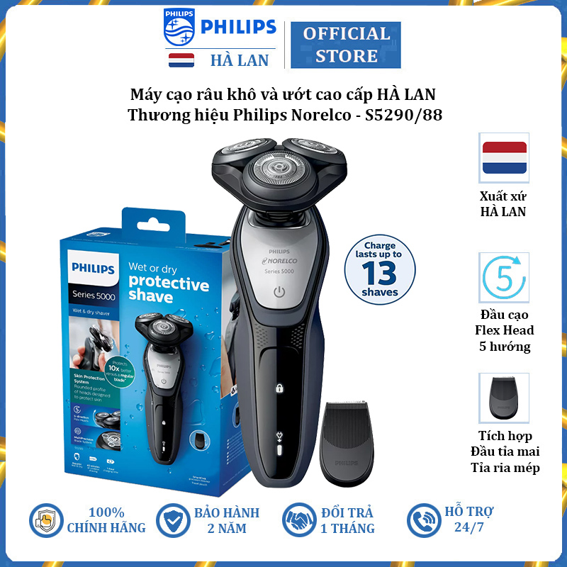 Máy cạo râu khô và ướt Philips Norelco S5290/88 tích hợp đầu tỉa mai - Hàng chính hãng