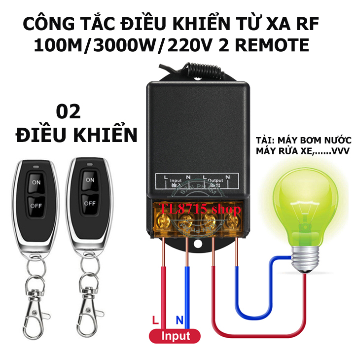 Công tắc điều khiển từ xa cho máy bơm nước máy rửa xe 100m/3000W/220V