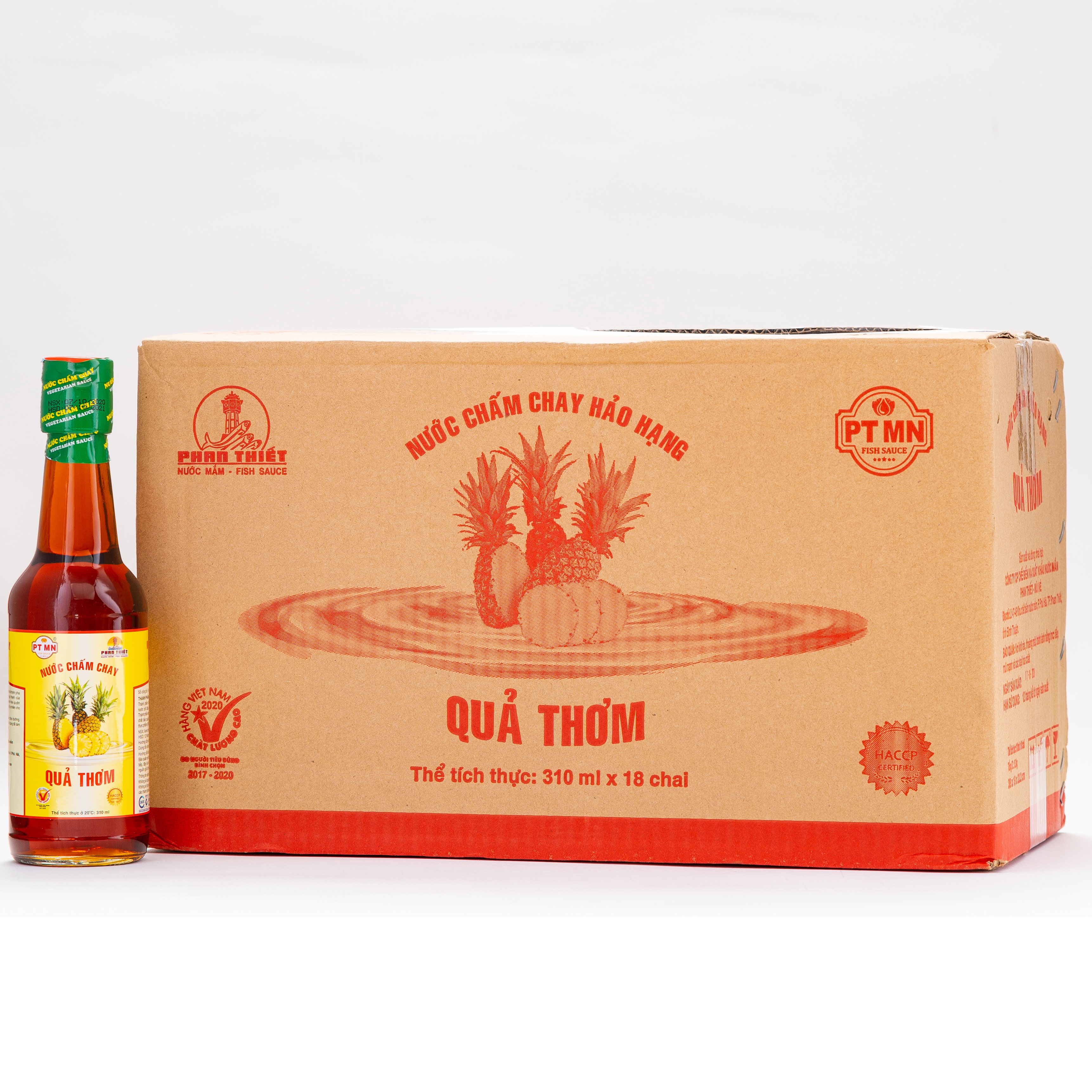 Thùng 18 Chai x 310ml Nước Chấm Chay Hảo Hạng Cao Cấp Quả Thơm Phan Thiết Mũi Né - Chai Thuỷ Tinh.