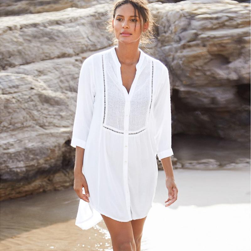 Châu Âu Và Mỹ Mới Rayon Lưới Nút Áo Chống Nắng Đi Biển Váy Đầm Nữ Với Cardigan