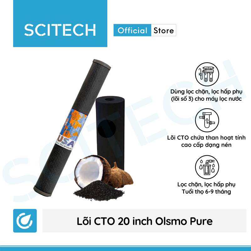 Bộ lõi lọc nước số 1,2,3 (PP-UDF-CTO) 20 inch Olsmo Pure by Scitech dùng trong máy lọc nước RO, bộ lọc thô - Hàng chính hãng