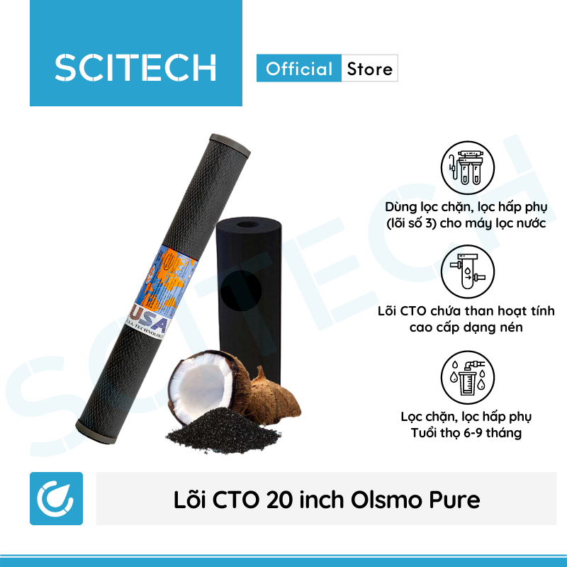 Bộ lõi số 1,2,3 Olsmo Pure 20 inch by Scitech - Dùng cho máy lọc nước RO, bộ lọc thô - Hàng chính hãng