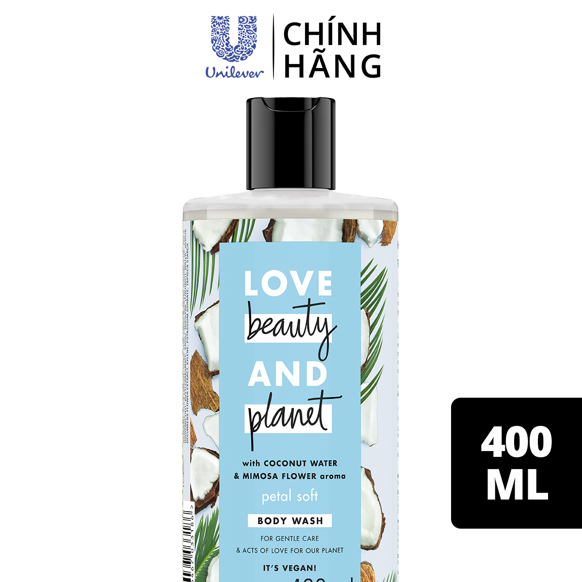 Sữa Tắm 400ml Love Beauty And Planet Chăm Da Mềm Mịn Petal Soft Với 100% Dừa Tươi Organic
