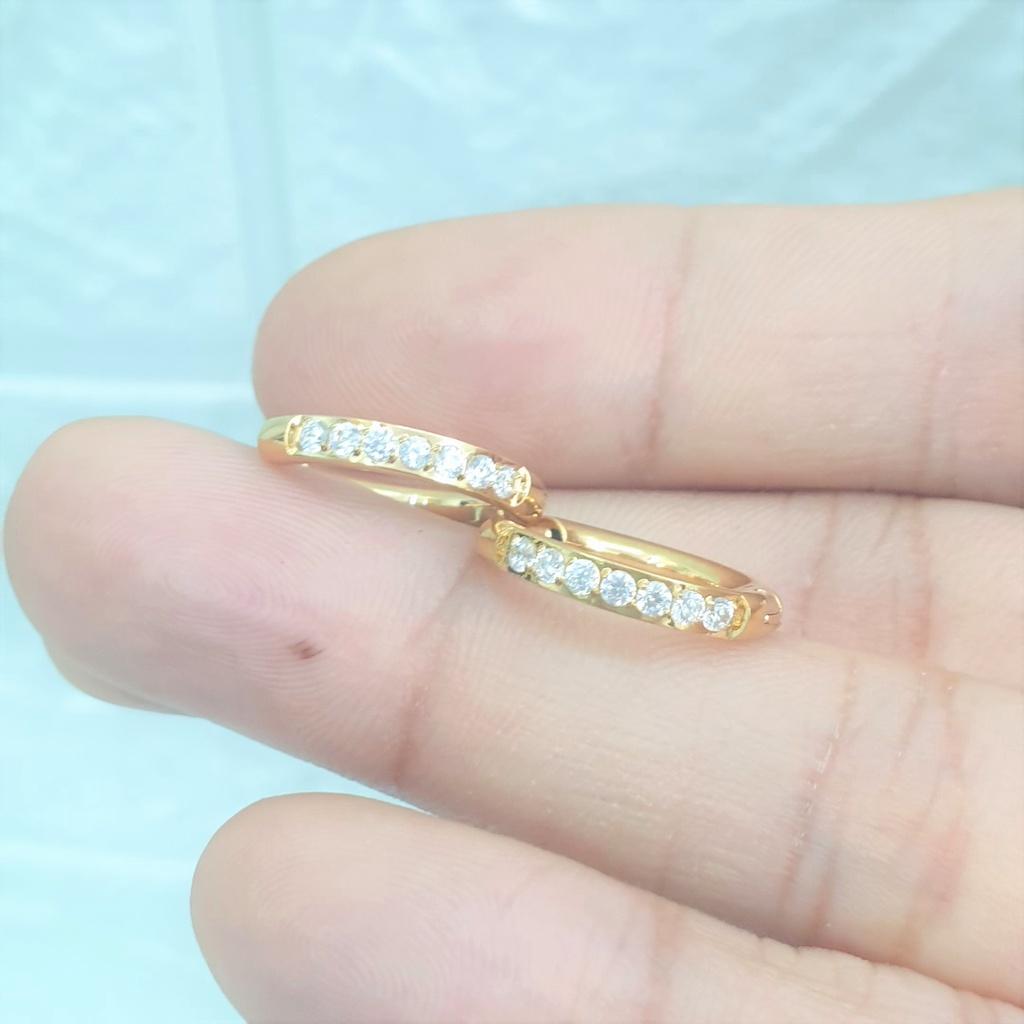 Bông Tai Khoanh Đính Xoàn 4 Chấu Titanium Cao Cấp-Không rơi đá-Dùng lâu dài tắm rửa thoải mái