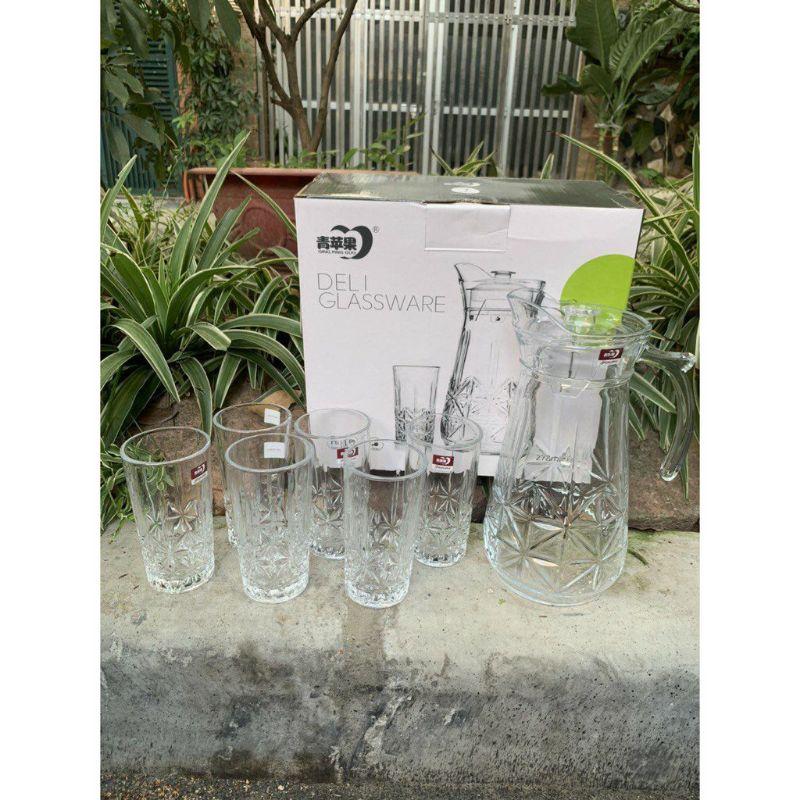 Bộ 1 bình + 6 cốc thủy tinh Deli Glassware