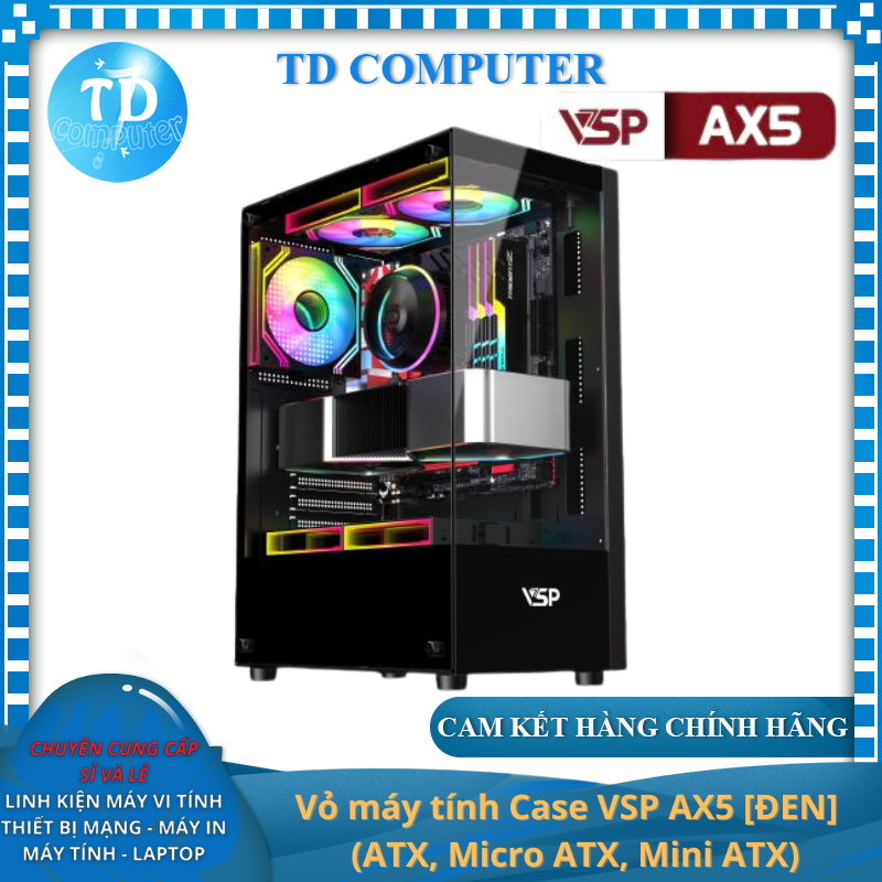 Vỏ máy tính Case VSP AX5 [ĐEN] Gaming Kính cường lực (ATX, Micro ATX, Mini ATX) - Hàng chính hãng VSP phân phối