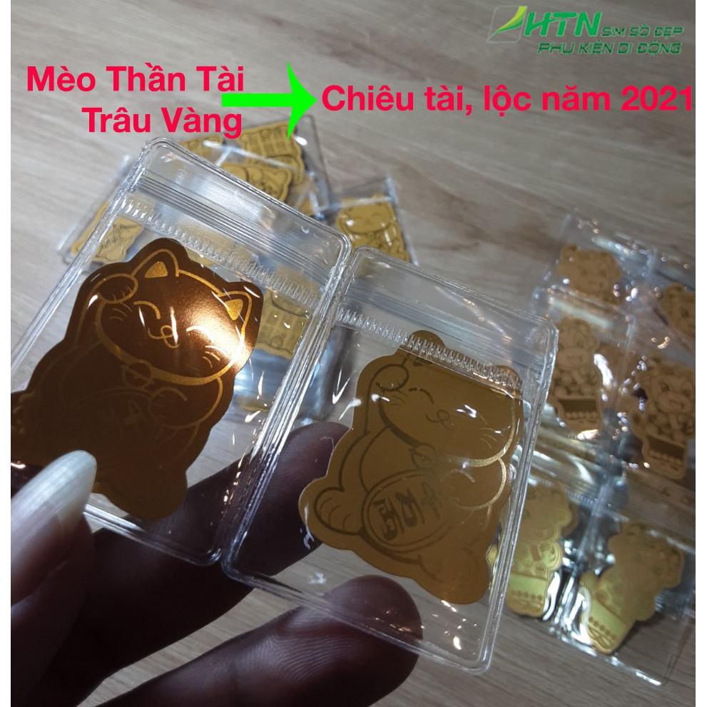 Miếng dán mèo thần tài, trâu vàng phong thủy mạ vàng để vào ốp điện thoại, ví, tủ tiền, bàn thờ chiêu tài lộc mang đến mai mắn