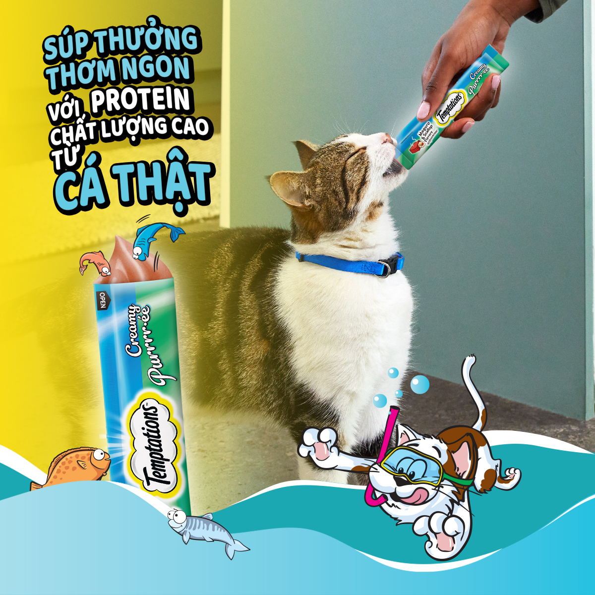 Súp thưởng TEMPTATIONS Creamy Purrrr-ee  48g - Vị cá ngừ &amp; sò điệp