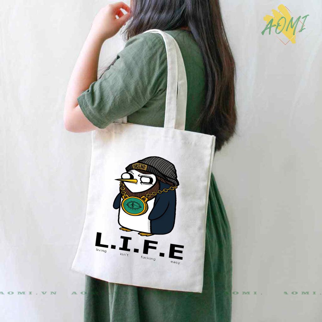 TÚI VẢI ĐEO VAI TOTE CANVAS BAG CÓ KHÓA KÉO SIZE LỚN 33x38cm CANH CUT LIFE EASY TCUTE XINH ĐẸP TIỆN ÍCH DẠO PHỐ DU LỊCH