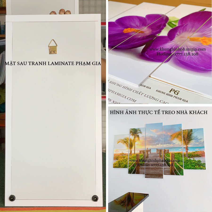 Tranh Ép Ván Gỗ, Tranh Treo Tường Laminate Treo Phòng Khách Chủ Đề Cây Cầu Và Biển, Tranh ghép 5 tấm - PGLMN6