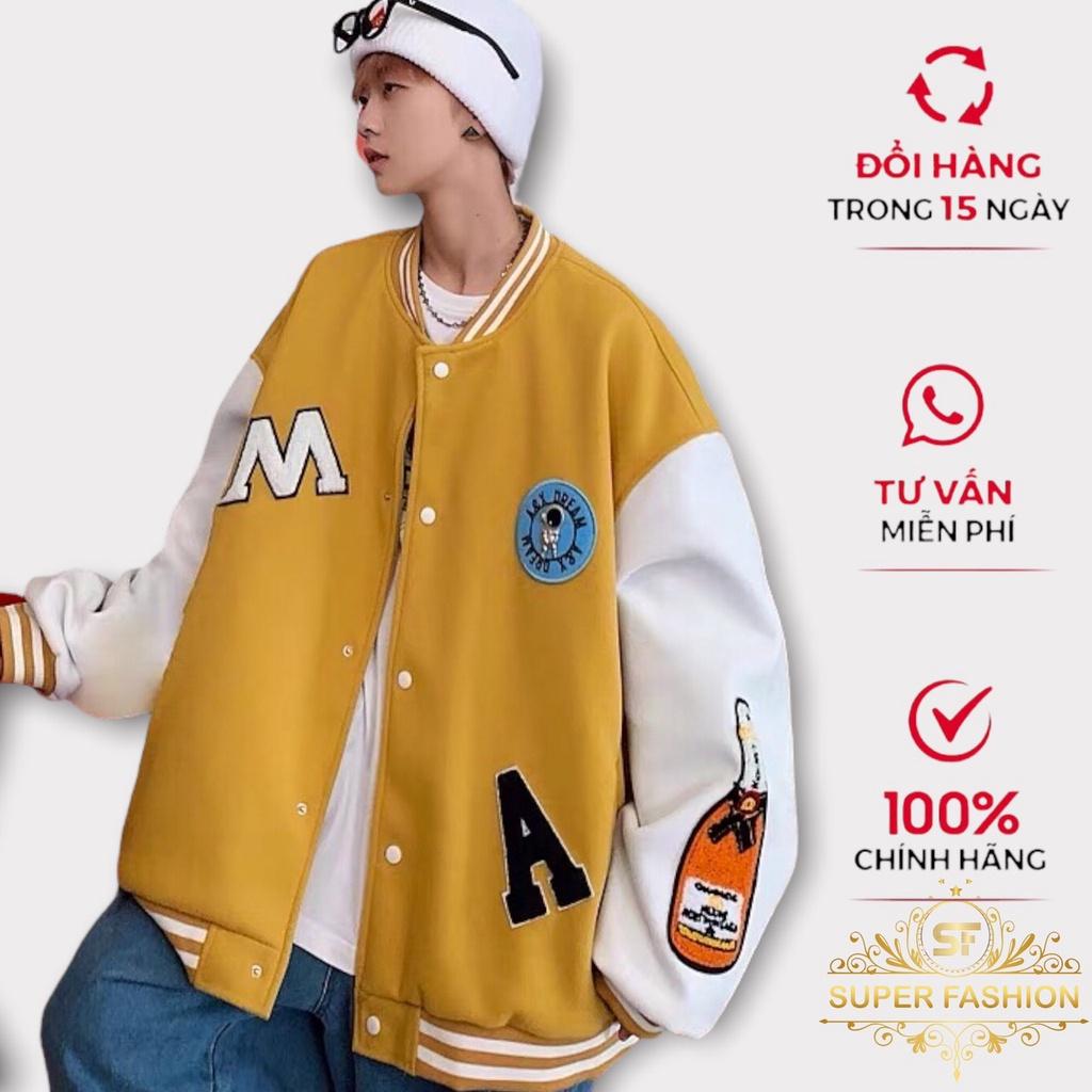 Áo Khoác Bomber Super Fashion Nam Nữ Nỉ Fom Rộng Dày Đẹp Phối Chữ M Hot Trend