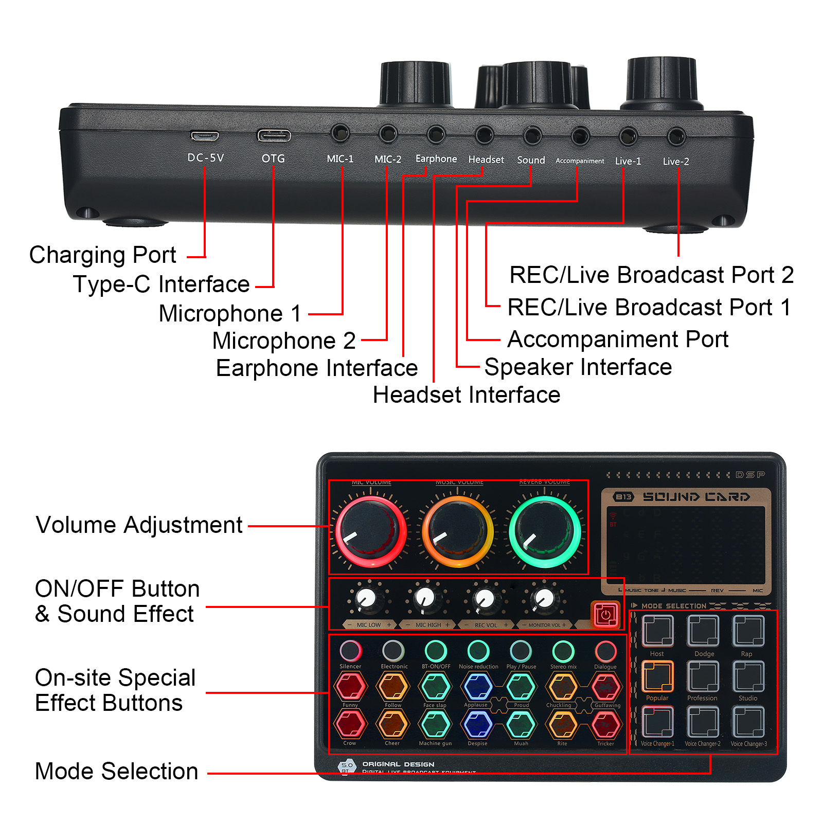 Mixer, Soundcard thu âm X6 mini (B13) - tích hợp auto tune, bluetooth - Karaoke, thu âm, livestream chuyên nghiệp