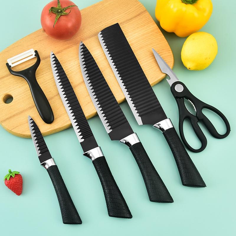 BỘ DAO NHẬT 6 MÓN LƯỠI GỢN SÓNG CHẤT LIỆU THÉP KHÔNG GỈ , ĐƯỢC PHỦ LỚP KHÁNG KHUẨN CAO CẤP