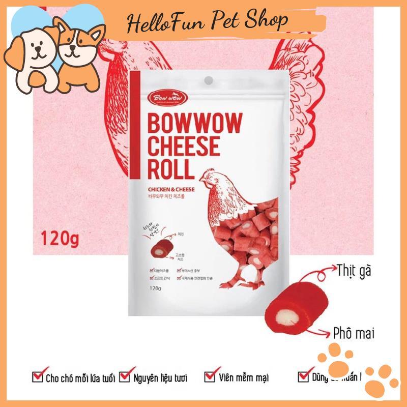 Phomai cuộn cá hồi, Phomai cuộn thịt gà Bowwow - Đồ thưởng cho chó mèo (Gói 120g
