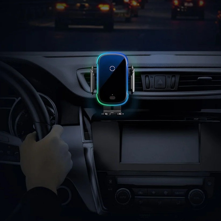 Hình ảnh Bộ đế giữ điện thoại dùng trên xe hơi Baseus Light Electric Holder Wireless Charger 15W (tích hợp sạc nhanh không dây 15W và cảm biến tự động nhận diện thiết bị) LV637-BK [Hàng Chính Hãng]