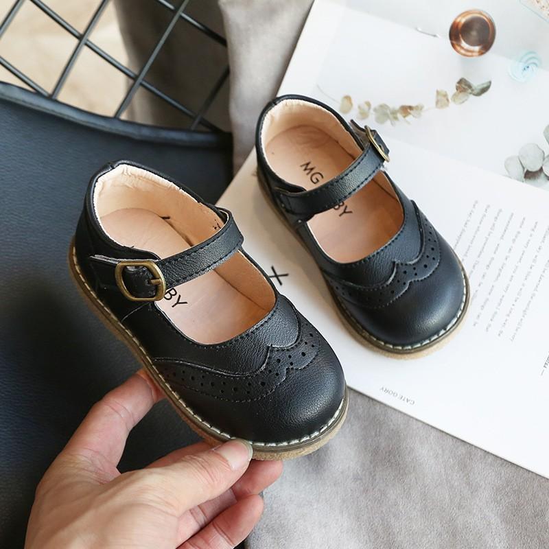 Giày Bé Gái - Giày búp bê da mềm phong cách Vitage Hàn Quốc có quai dán cho bé gái dễ thương V181