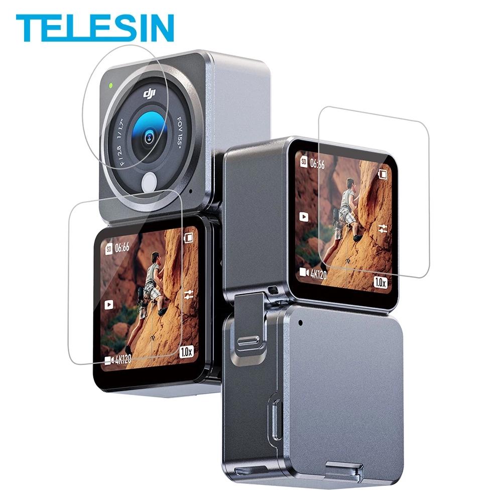 TEELSIN Kính Cường Lực 3 Trong 1 Màn Hình Ống Kính HD Màn Hình Cảm Ứng Bảo Vệ 9H 2.5D Bọc Toàn Bộ Cho Phụ Kiện DJI Action 2