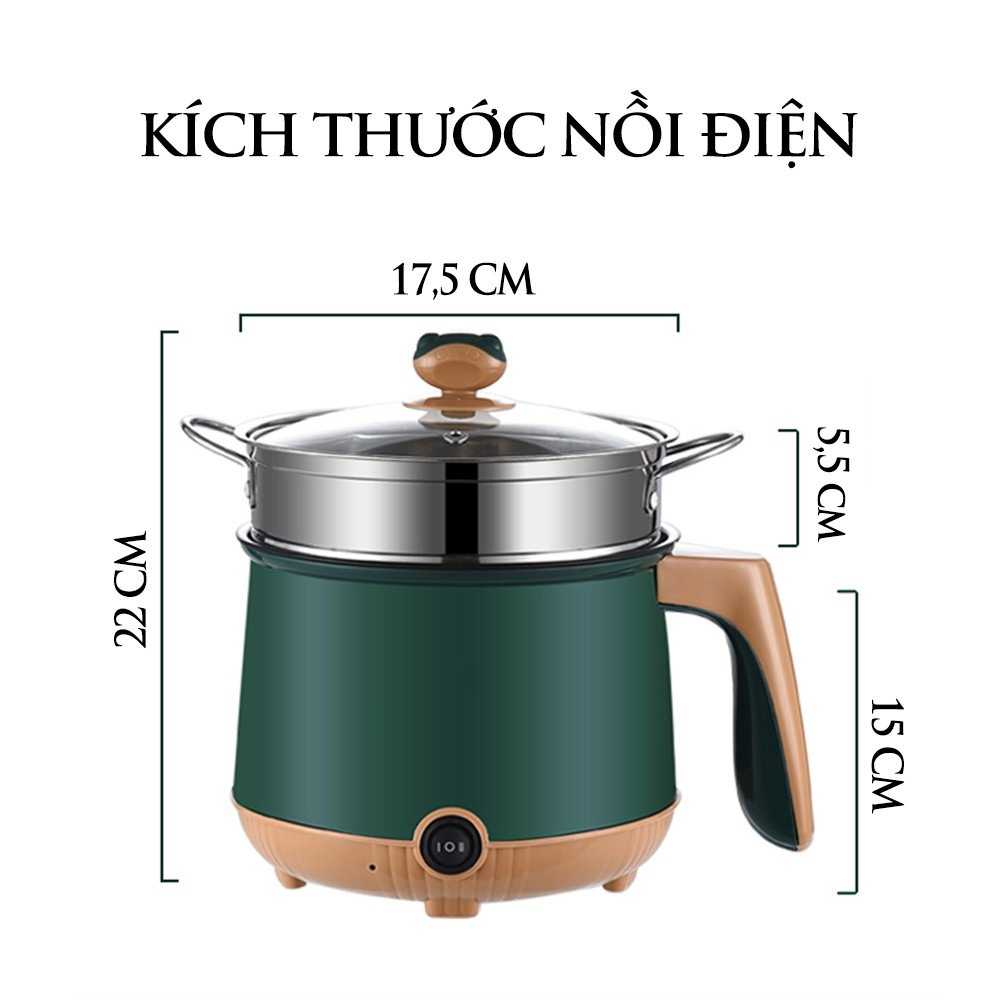 Nồi Lẩu Điện Mini, Nấu Mì 2 Tầng Kèm Giá Hấp inox Đa Năng, Nướng, Luộc, Chiên, Chống Dính