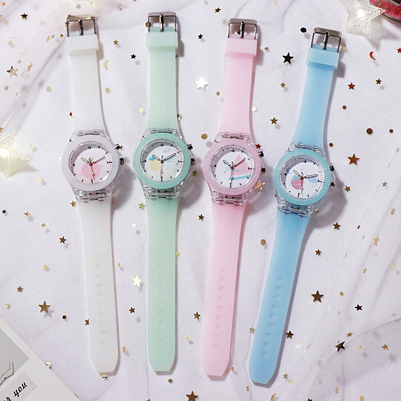 Đồng hồ trẻ em dây Silicone mặt số đèn Led phát sáng Fruits cute