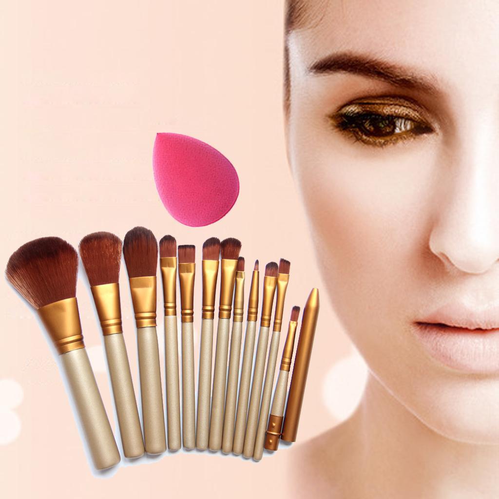 Makeup Brushes Set 12 Eyebrow Foundation Powder Eyeliner Lip Brushes 1 Puff