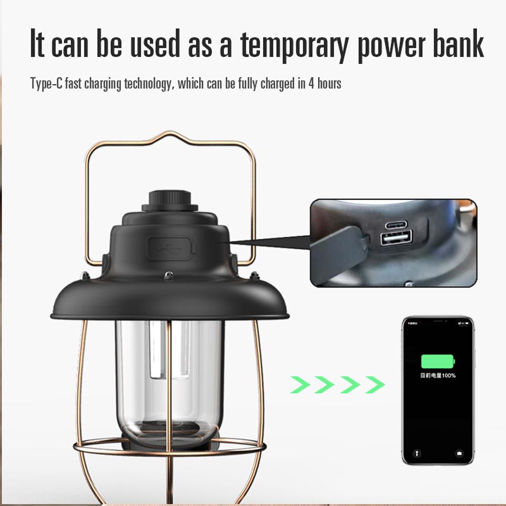 Outdoor Portable Stepless Dimming LED Camping Light USB Rechargeable Bright Lantern Emergency Lamp Street Stall Lighting