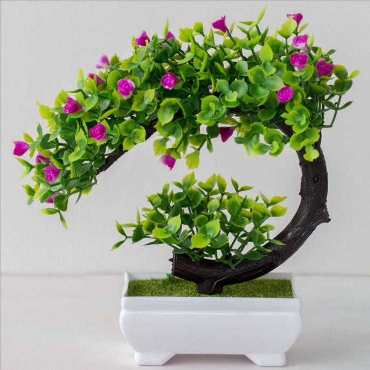 CÂY GIẢ BONSAI HOA RỰC RỠ kèm chậu - Chậu cây Phú Quý Cát Tường trang trí, để bàn - Hoa giả may mắn tài lộc