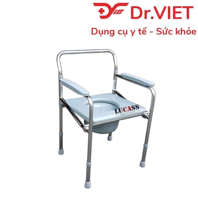 Ghế bô vệ sinh LUCASS G-26 mặt nhựa tròn, không bánh xe [Chính hãng] - Tiện lợi cho người bệnh, người già và mẹ bầu, thiết kế nhẹ, khung thép bạc Crom chắc chắn, độ rộng vừa vặn, thoải mái, dẽ vệ sinh