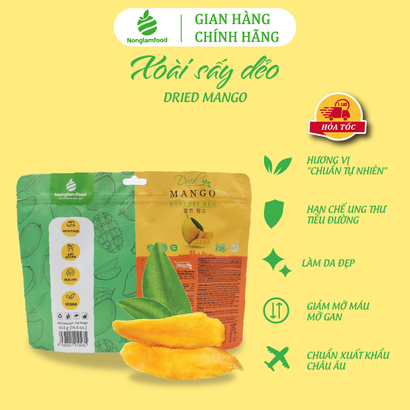 Xoài sấy dẻo thượng hạng đãi khách túi lớn 454g Nonglamfood | Quà tặng sức khoẻ cho người thân, đối tác, bạn bè