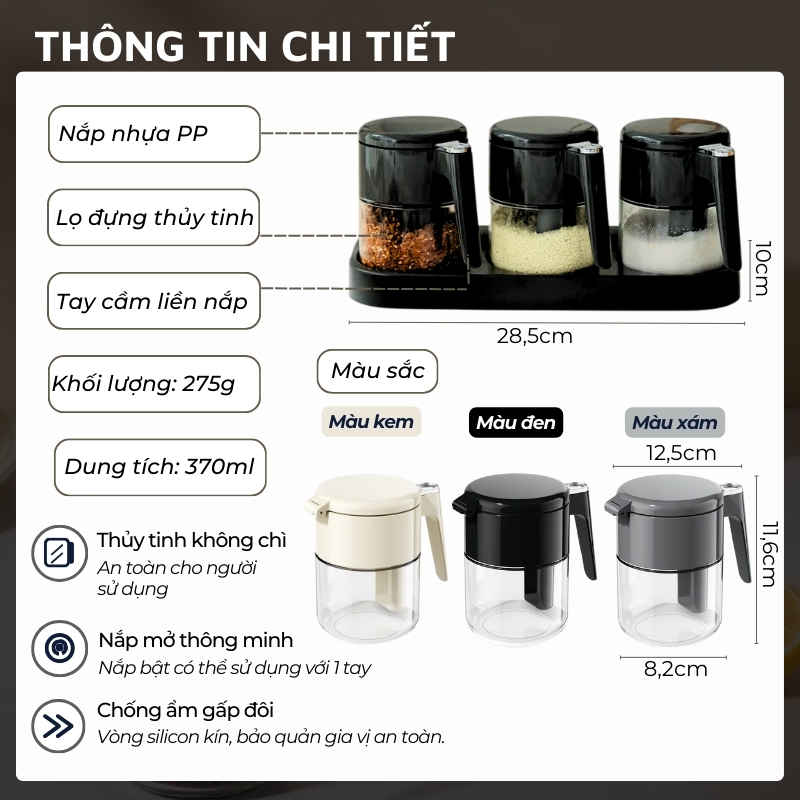 Lọ đựng gia vị 370ml thông minh DandiHome 2026