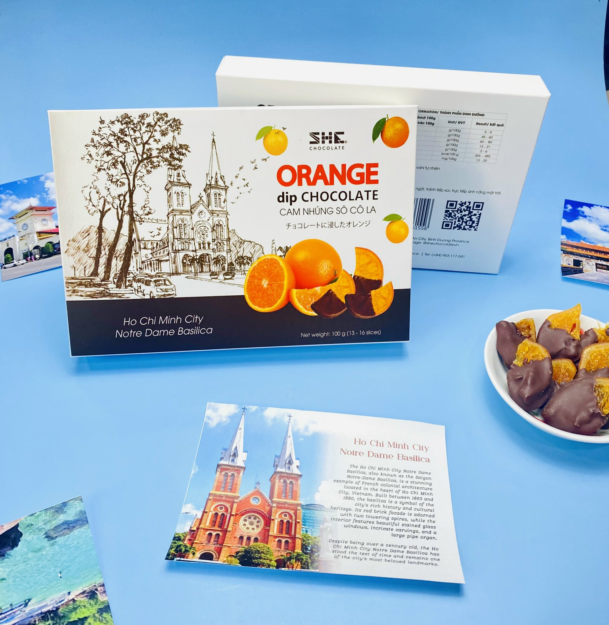 Cam nhúng socola hộp 100g - Quà tặng du lịch phong cảnh Nhà Thờ Đức Bà Thành phố Hồ Chí Minh
