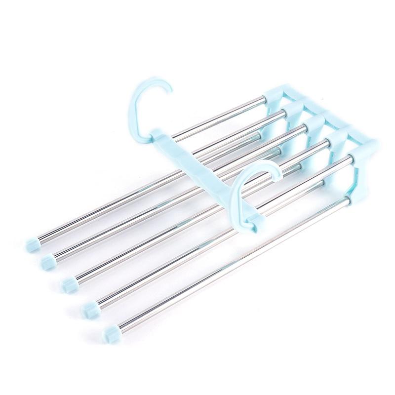 Hot Sale 5 In 1 Portable Multi-function Stainless Steel Pants Hanger Drying Rack Belt Storage Rack Space Saving Closet Organizer