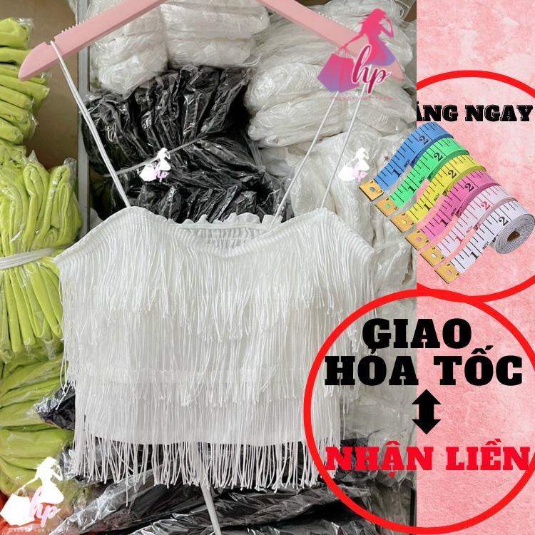 Áo 2 dây bún nữ croptop tua rua sau lưng chạy nhún màu đen trắng sang chảnh A175