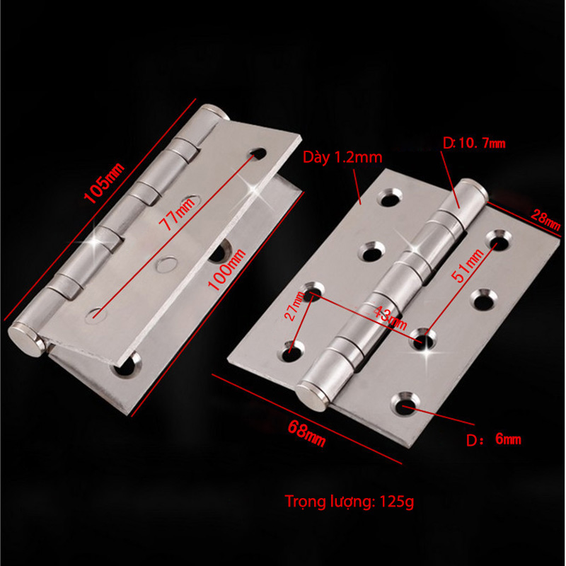 Bản lề lá phẳng BLLP-4x3x2.0 bằng inox 304, dày 1.2mm cho cửa gỗ