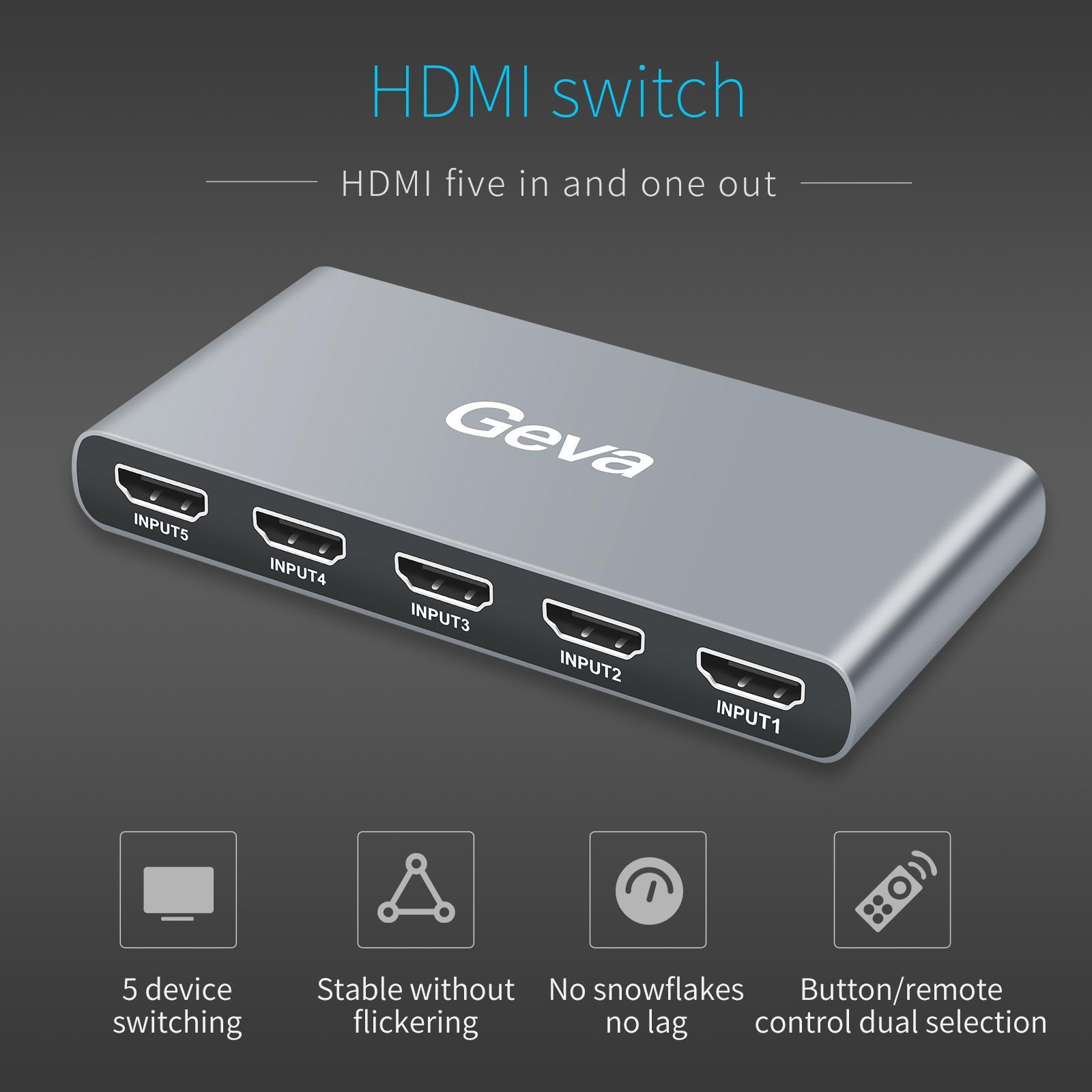 5 in 1 Out 4K@60Hz HDMI2.0 Switcher Selector,with IR Wireless Remote,HDMI Audio Extractor,5 Port 5x1 HDMI Switcher Splitter Box for Computer