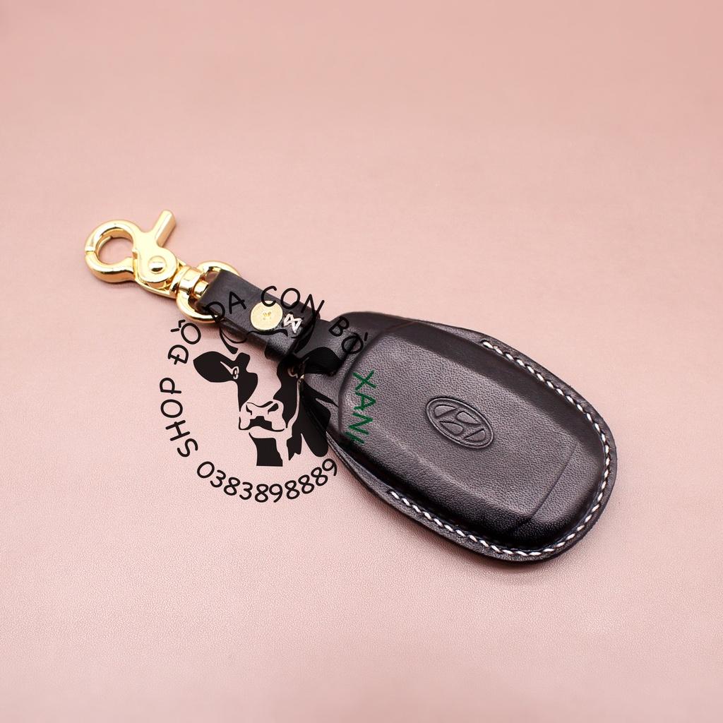 Bao da dành cho Chìa Khoá Ép Phom Hyundai Accent, Kona, Santafe handmade da thật 009e