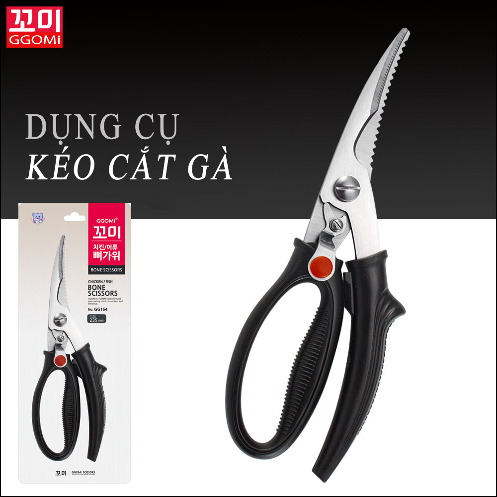 Kéo cắt thịt gà tay cầm ABS chắc chắn, lưỡi kéo bằng thép không gỉ an toàn của GGOMi Hàn Quốc GG164