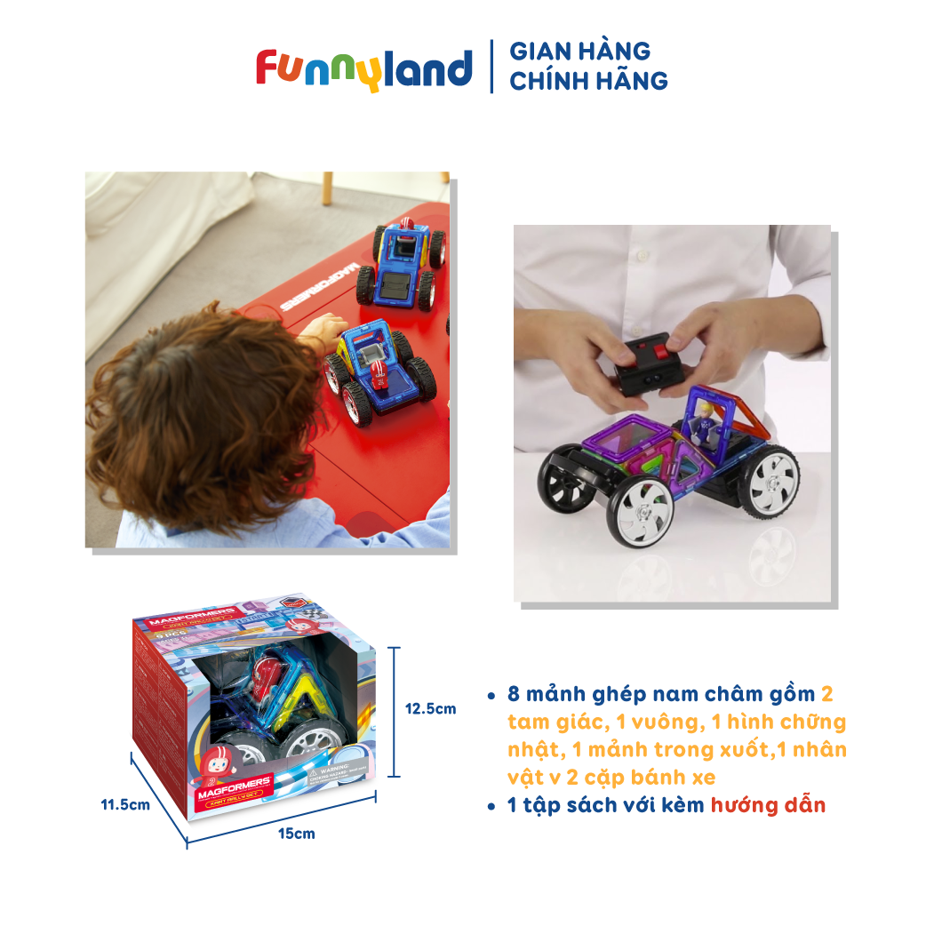 Đồ chơi xếp hình nam châm Hàn Quốc Magformers Xe đua Kart Rally phù hợp với bé từ 3+