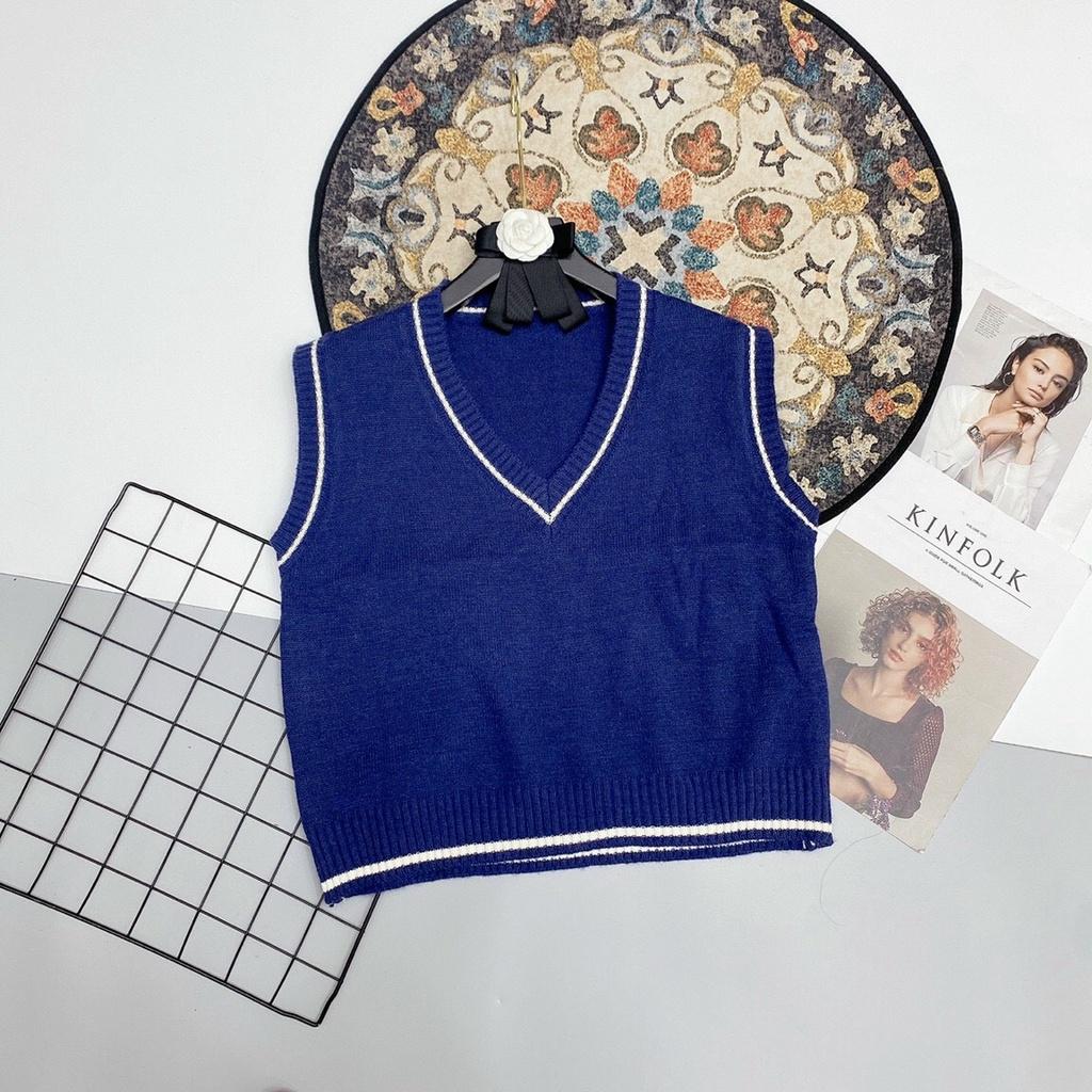 Áo gile len trơn viền phối nhiều kiểu vintage