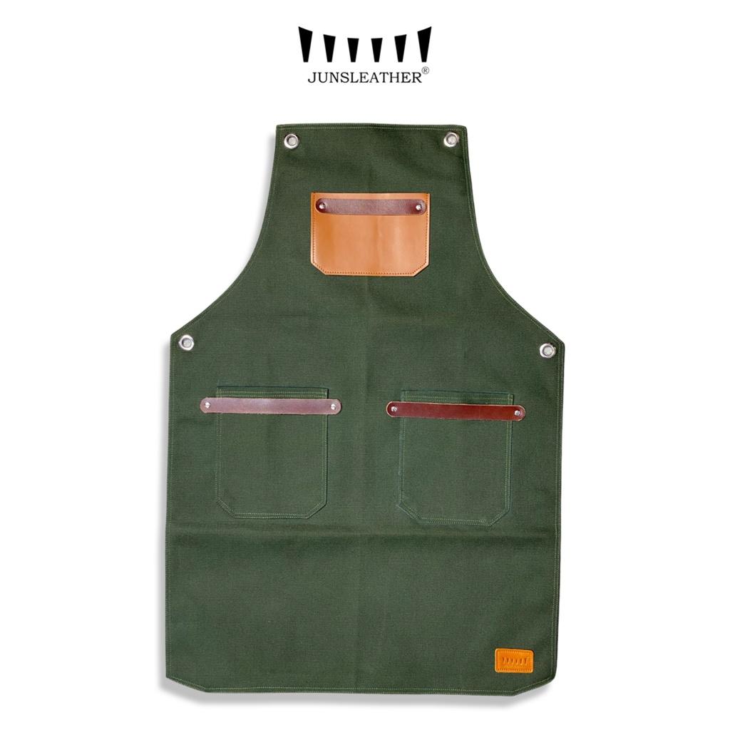 Tạp dề pha chế vải canvas dây da của Junsleather phối da bò cao cấp dành cho Barista/Bartender