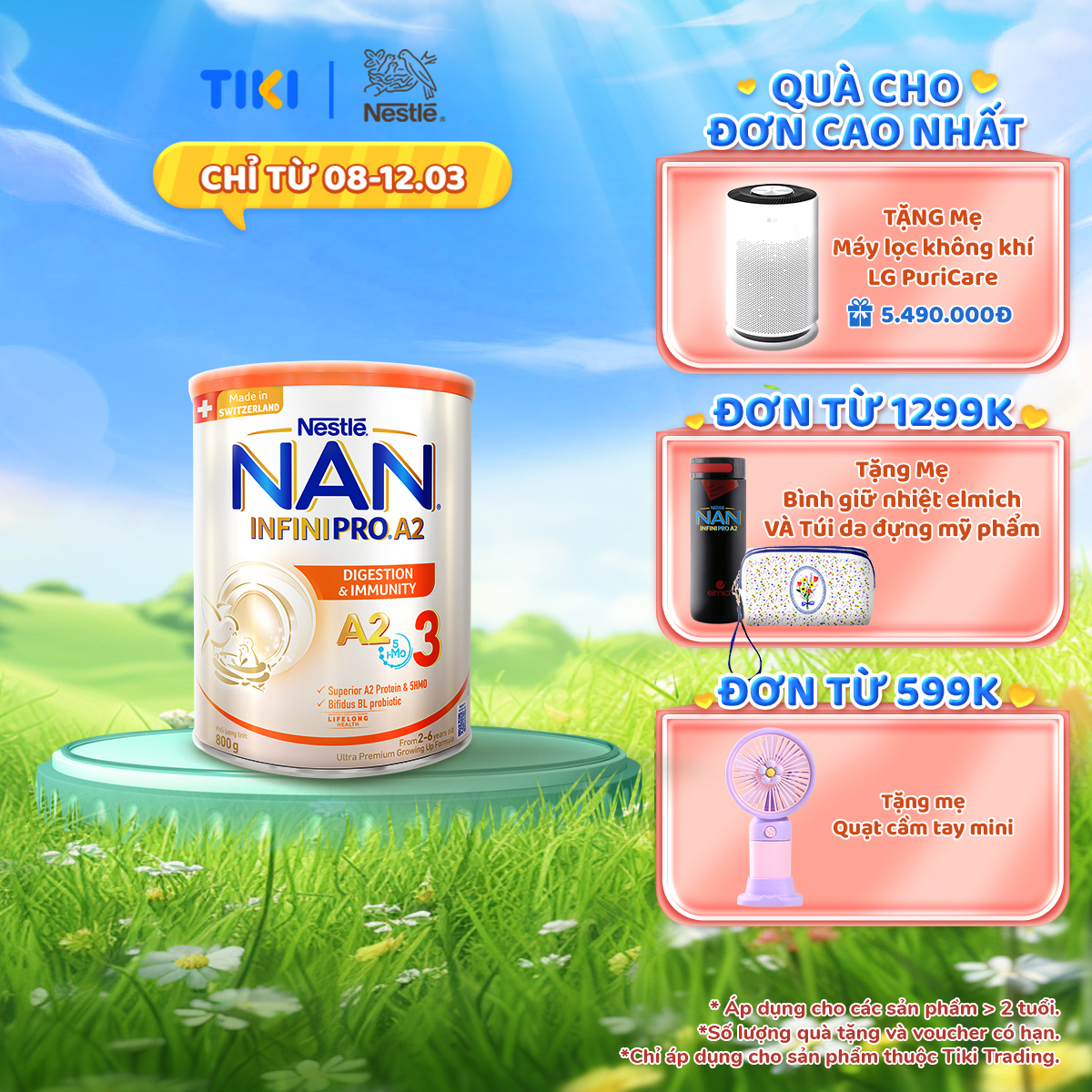 Sữa bột NAN INFINIPRO A2 Thụy Sĩ 3 800g với đạm quý A2 tiêu hóa tốt sau 7 ngày và 5HMO tăng cường đề kháng 2 - 6 tuổi