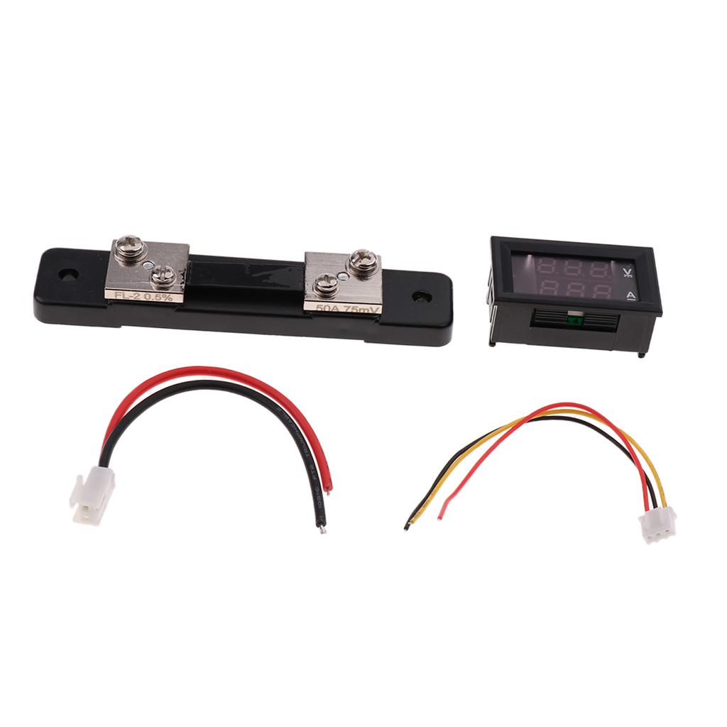 DC 0-100V 50A Voltmeter Ammeter LED Digital Amp Volt Meter Gauge w/ Shunt
