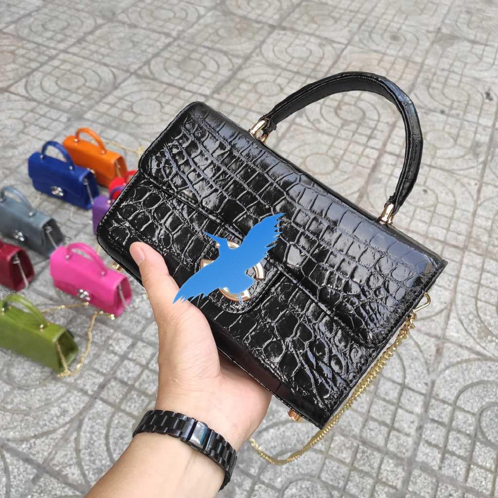 Túi nữ da cá sấu Màu đen quý phái. Size 22 dự tiệc!