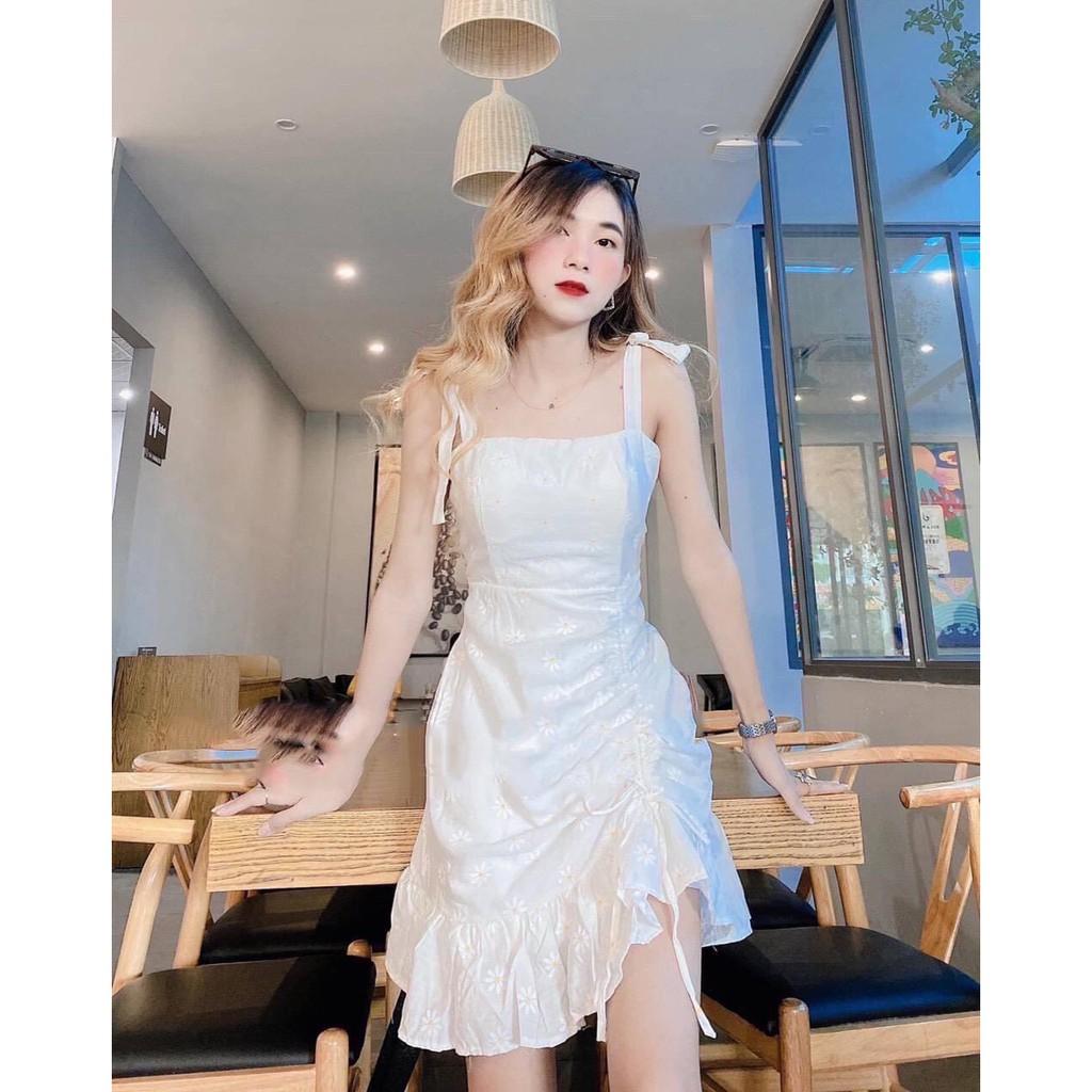 WHITE DAISY DRESS - ĐẦM HOA CÚC RÚT ĐÙI