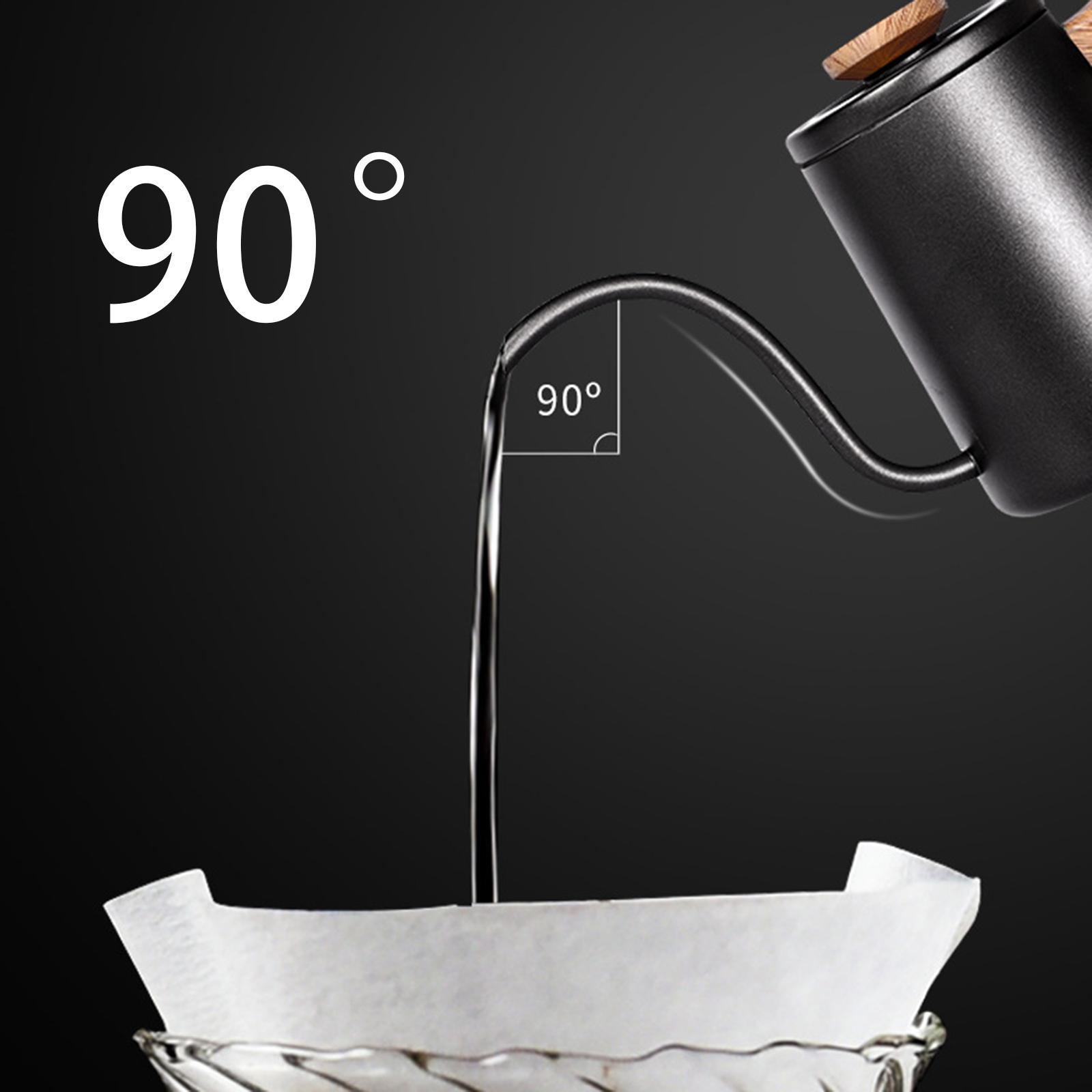 Drip Coffee Pot 600ml Kettle Wood Handle Narrow for Coffee Maker Black