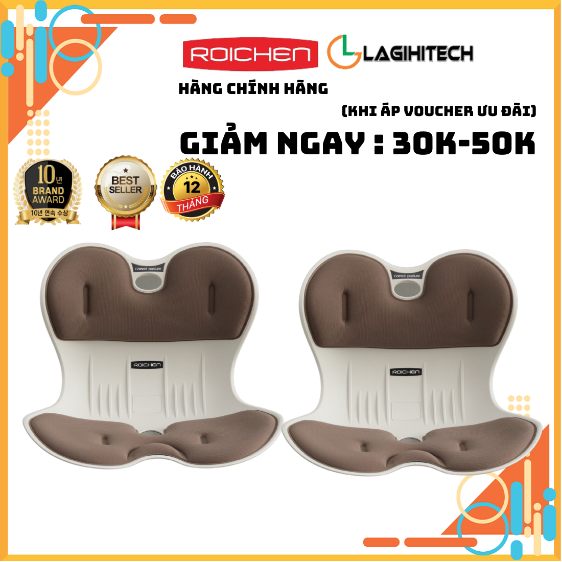 Combo 2 ghế chỉnh dáng, ngồi đúng, chống gù Roichen Hàn Quốc