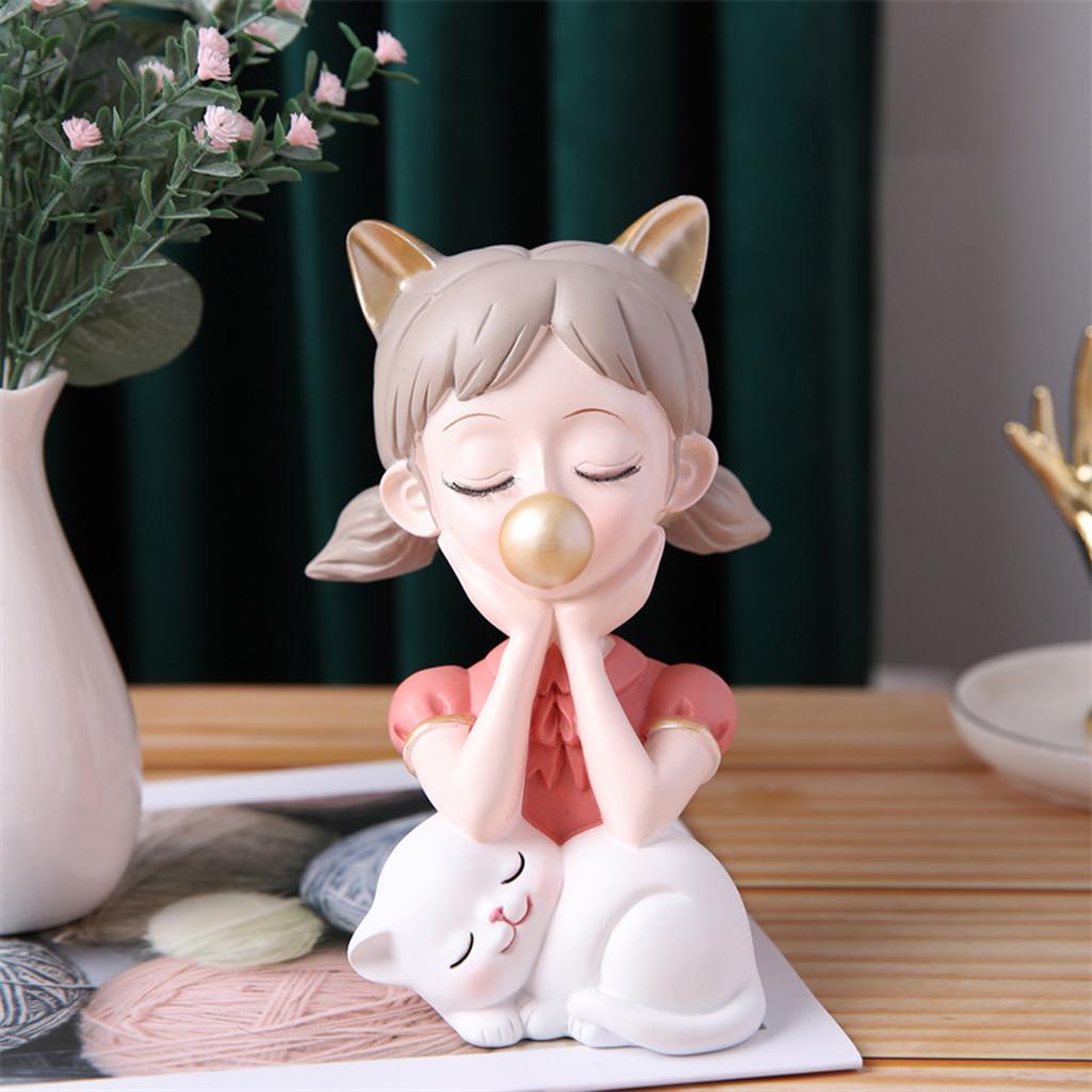Girl Blow Statue Sculpture Figurine Model for Home