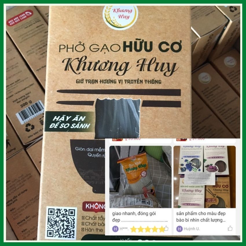 Phở Khô Hữu Cơ Khương Huy/ Phở Gạo Hữu Cơ Khương Huy  - Chỉ 3 Phút Nấu Không Cần Ngâm  - Bún Khô Khương Huy Gói 200g