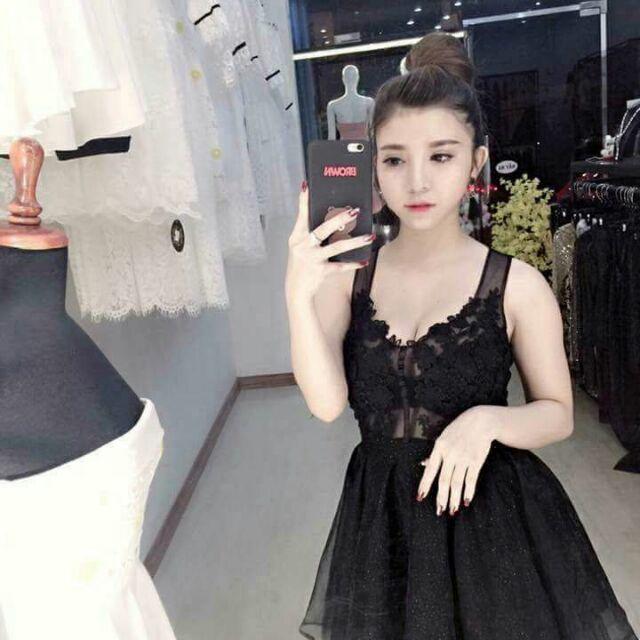 Đầm xòe sát nách ren lưới