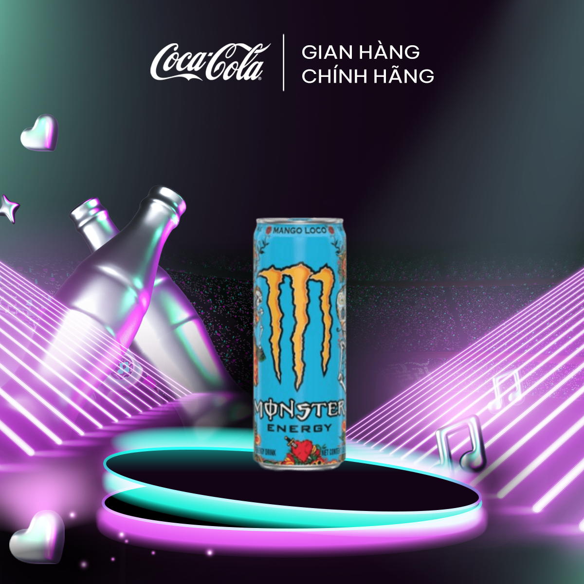 Lốc 24 Lon Nước Tăng Lực Giải Khát Monster Energy Mango Loco Vị Xoài 355ml/Lon Sale 4.4 Coca-Cola Official Store